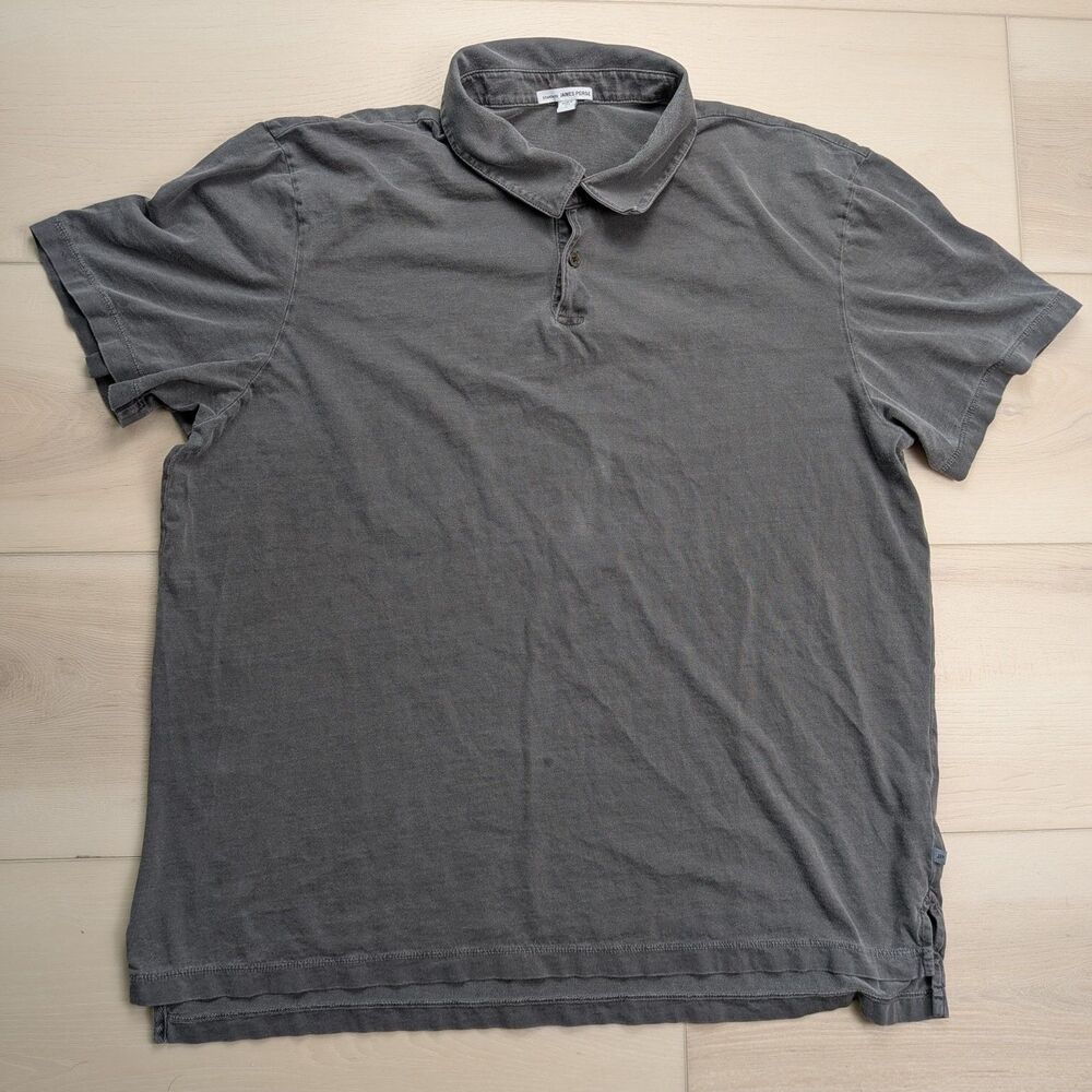 James Perse Sueded Jersey Polo Shirt Mens Size 5 Gray Supima‎ Cotton Made in USA